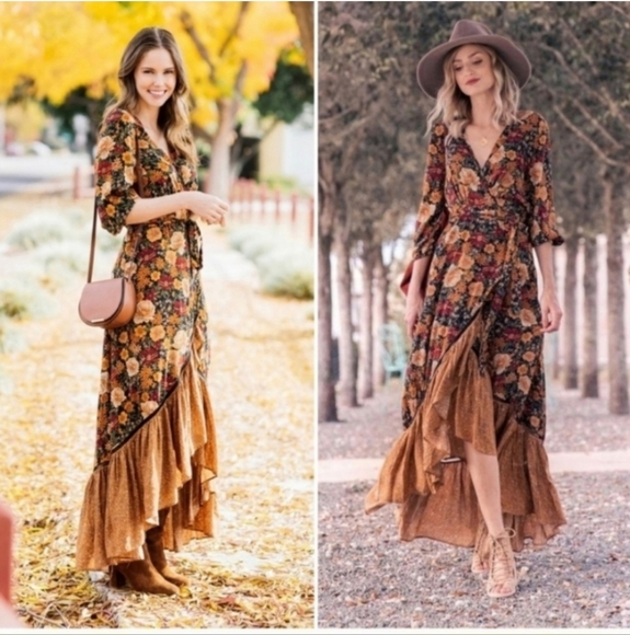 FARM Rio Dresses & Skirts - FARM Rio Madrid Floral Wrap Maxi Dress in Rust, Mustard & Olive